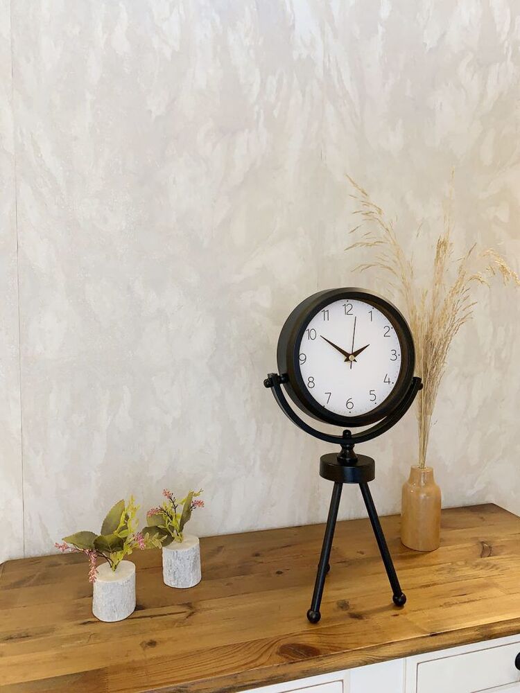 Siyah Metal Mini Tripod Zarif Masa Saati 45×26 cm