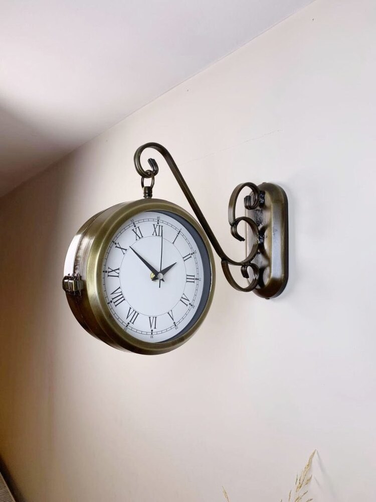Eskitme Metal Romen İstasyon Saati 36×25 cm