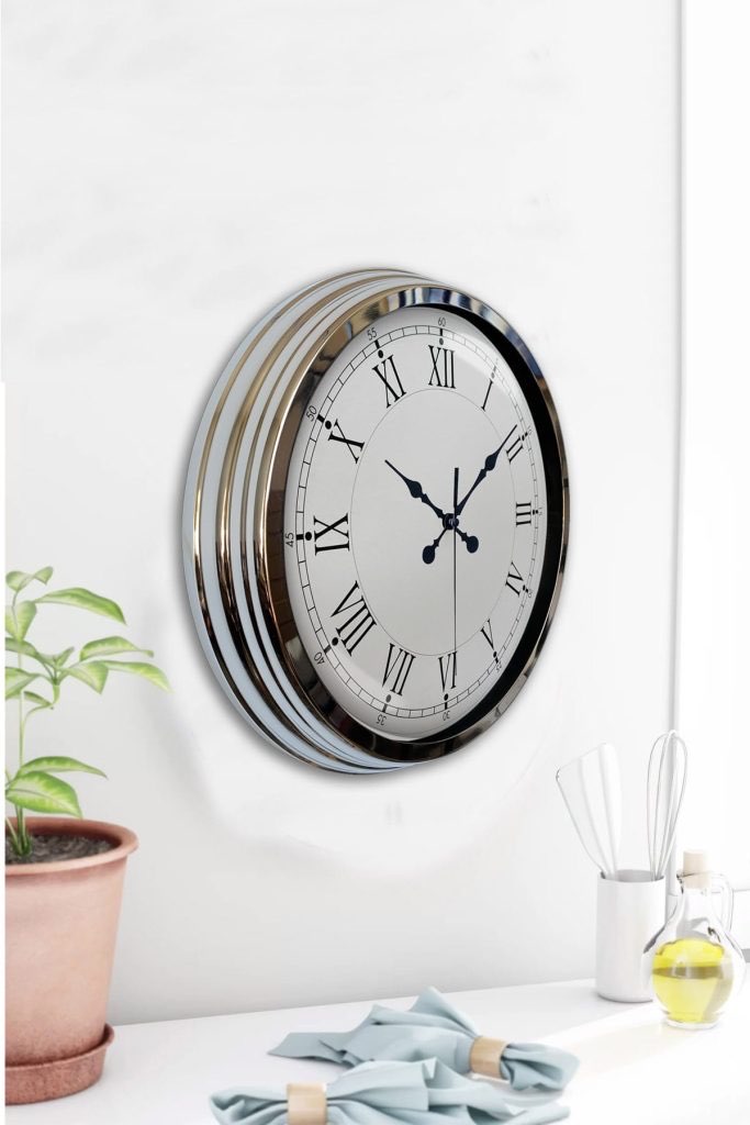 40 cm Metal Krom Retro Duvar Saati