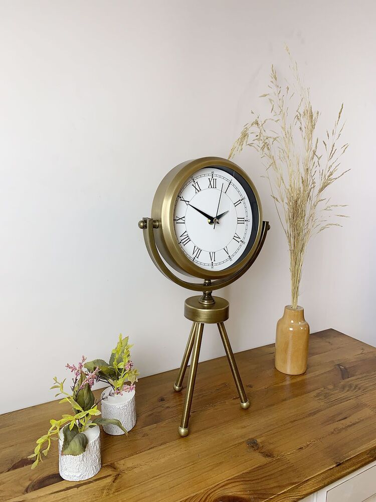 Eskitme Metal Mini Tripod Vintage Masa Saati 45×26 cm