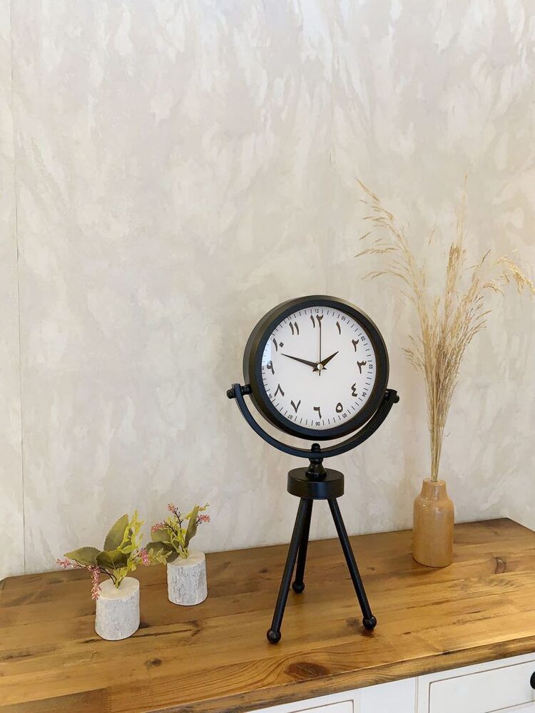 Siyah Metal Mini Tripod Farsça Masa Saati 45×26 cm