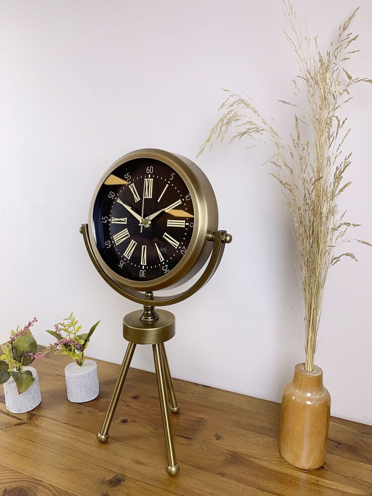 Eskitme Metal Mini Tripod Zarif Masa Saati 45×26 cm