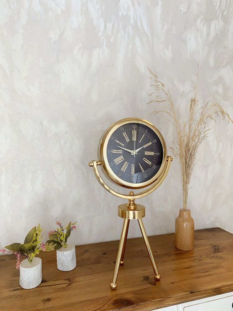 Gold Metal Mini Tripod Zarif Masa Saati 45×26 cm