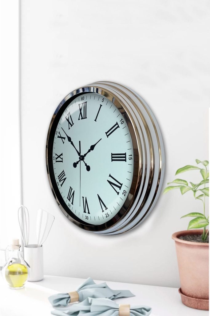 40 cm Metal Krom Roma Rakamlı Duvar Saati