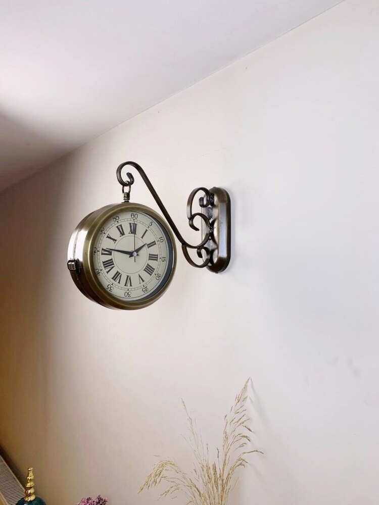 Eskitme Metal Nostalji İstasyon Saati 36×25 cm
