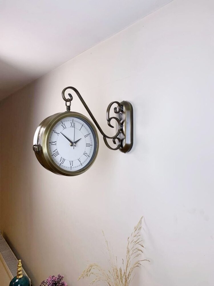 Eskitme Metal Romen İstasyon Saati 36×25 cm