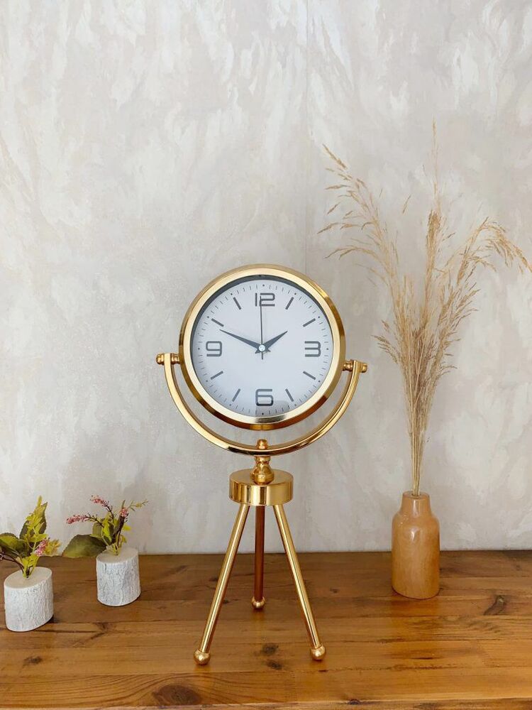 Gold Metal Mini Tripod Modern Masa Saati 45×26 cm