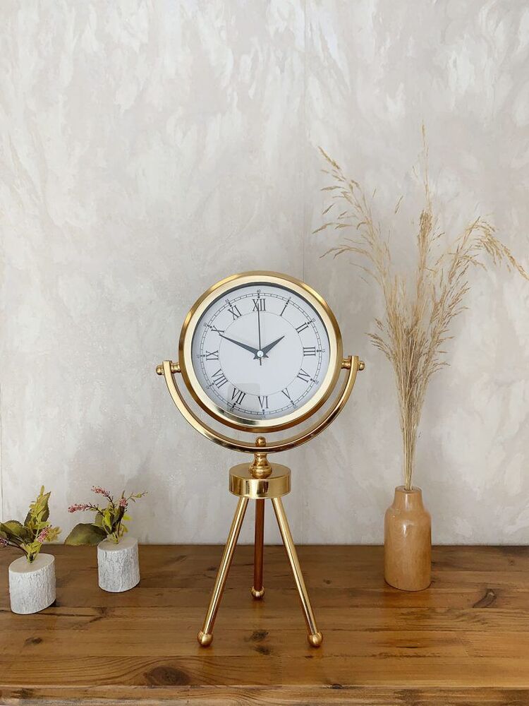 Gold Metal Mini Tripod Retro Masa Saati 45×26 cm