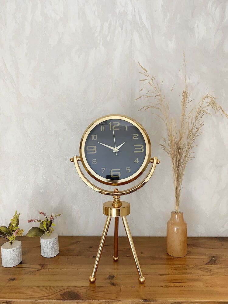 Gold Metal Mini Tripod Siyah İnci Masa Saati 45×26 cm