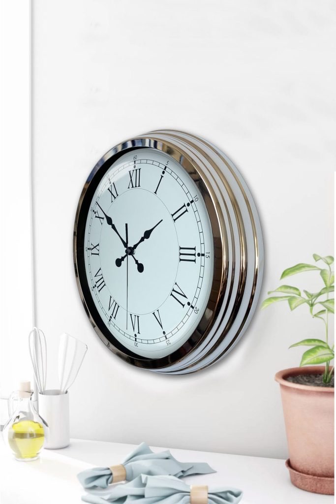 40 cm Metal Krom Retro Duvar Saati