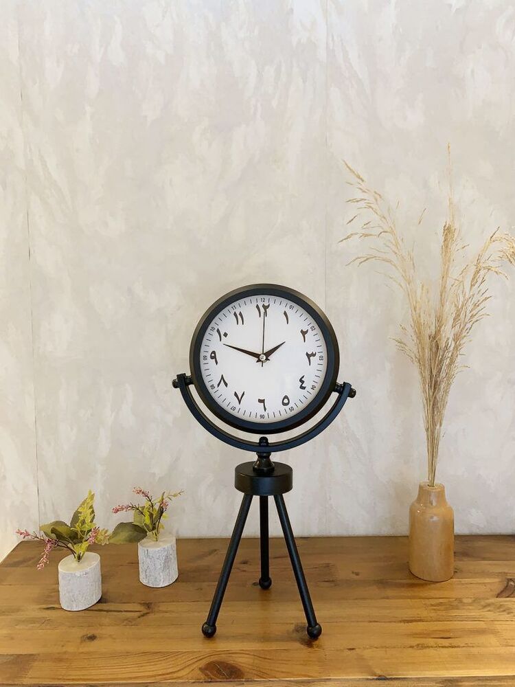 Siyah Metal Mini Tripod Farsça Masa Saati 45×26 cm