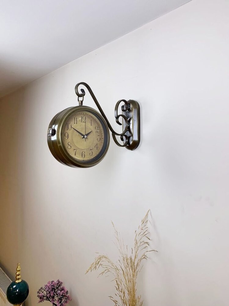 Eskitme Metal Wiking İstasyon Saati 36×25 cm