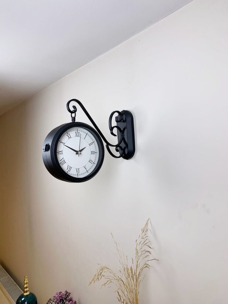 Siyah Metal Retro Çift Taraflı İstasyon Saati 36×25 cm