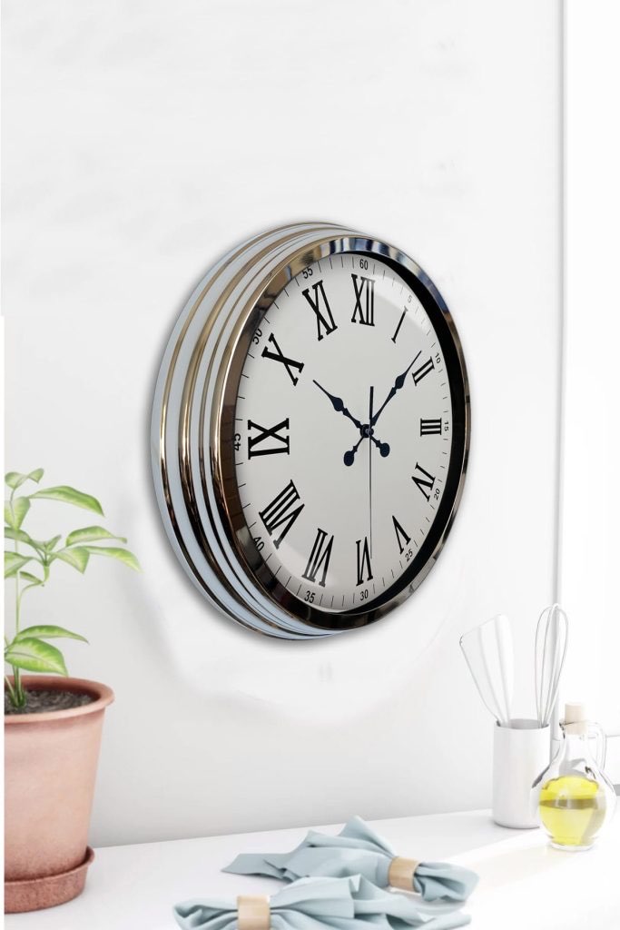 40 cm Metal Krom Roma Rakamlı Duvar Saati