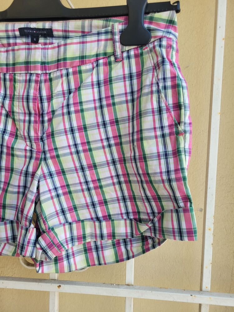 Pink and green plaid shorts