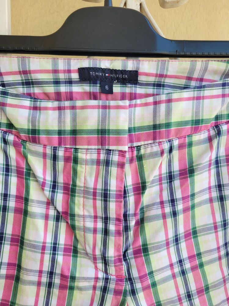 Pink and green plaid shorts