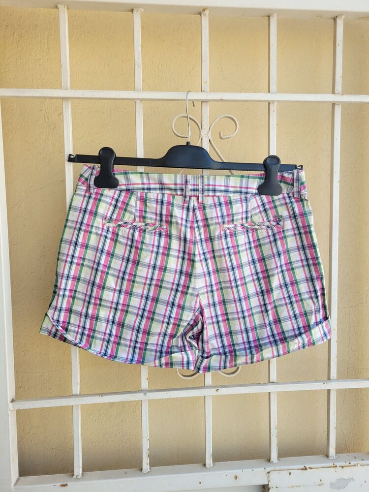 Pink and green plaid shorts