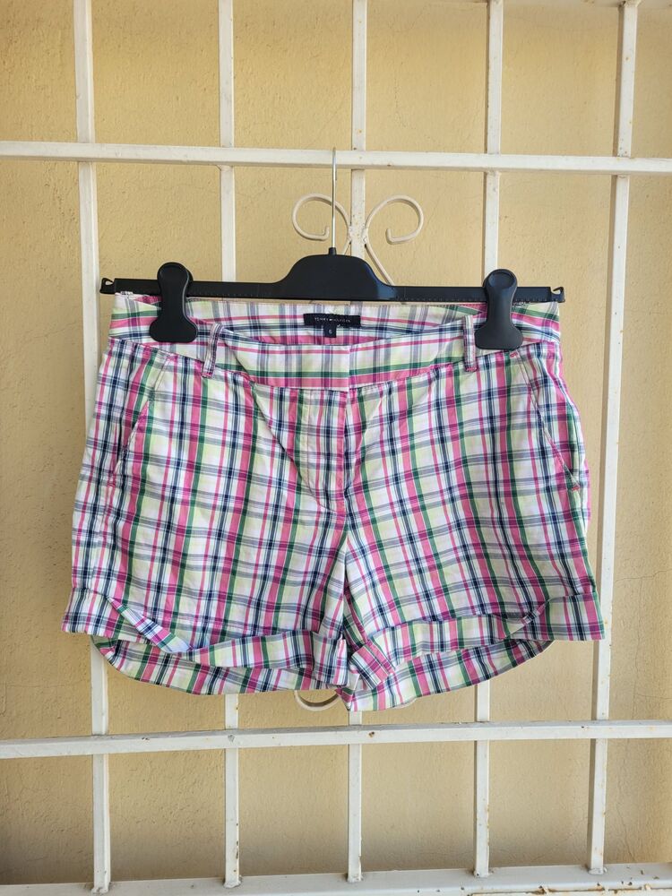 Pink and green plaid shorts