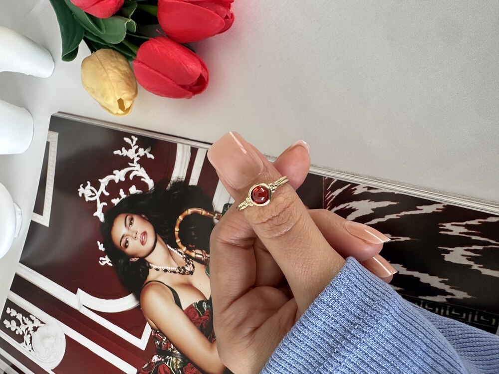 Vintage Kırmızı Opal Taş Yüzük | Pirinç