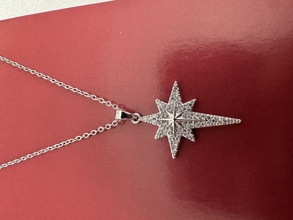 Silver Taşlı Kutup Yıldızı Kolye | Çelik