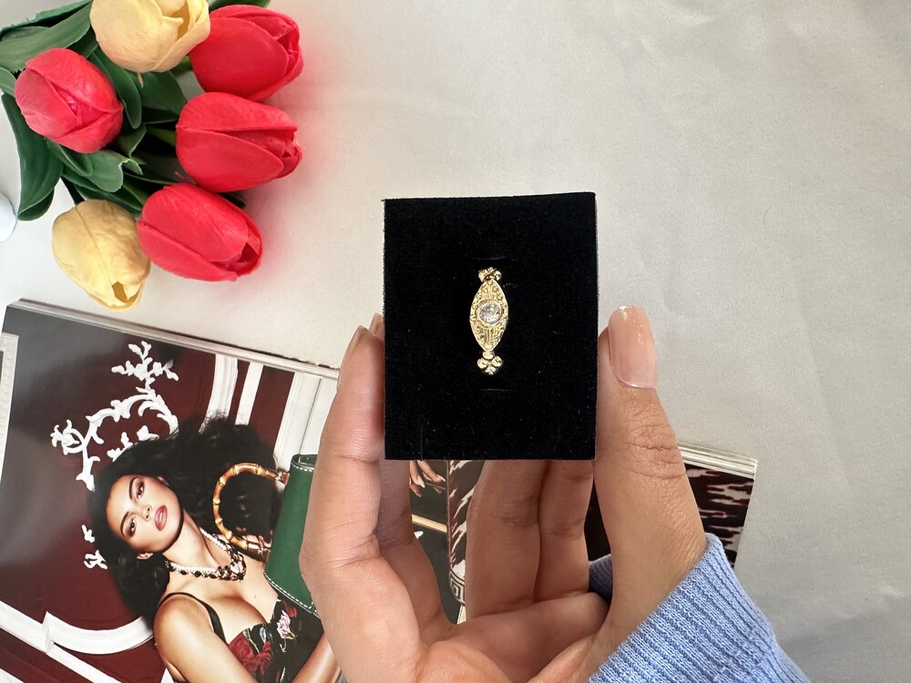 Vintage Bohem Beyaz Taş Yüzük | Pirinç