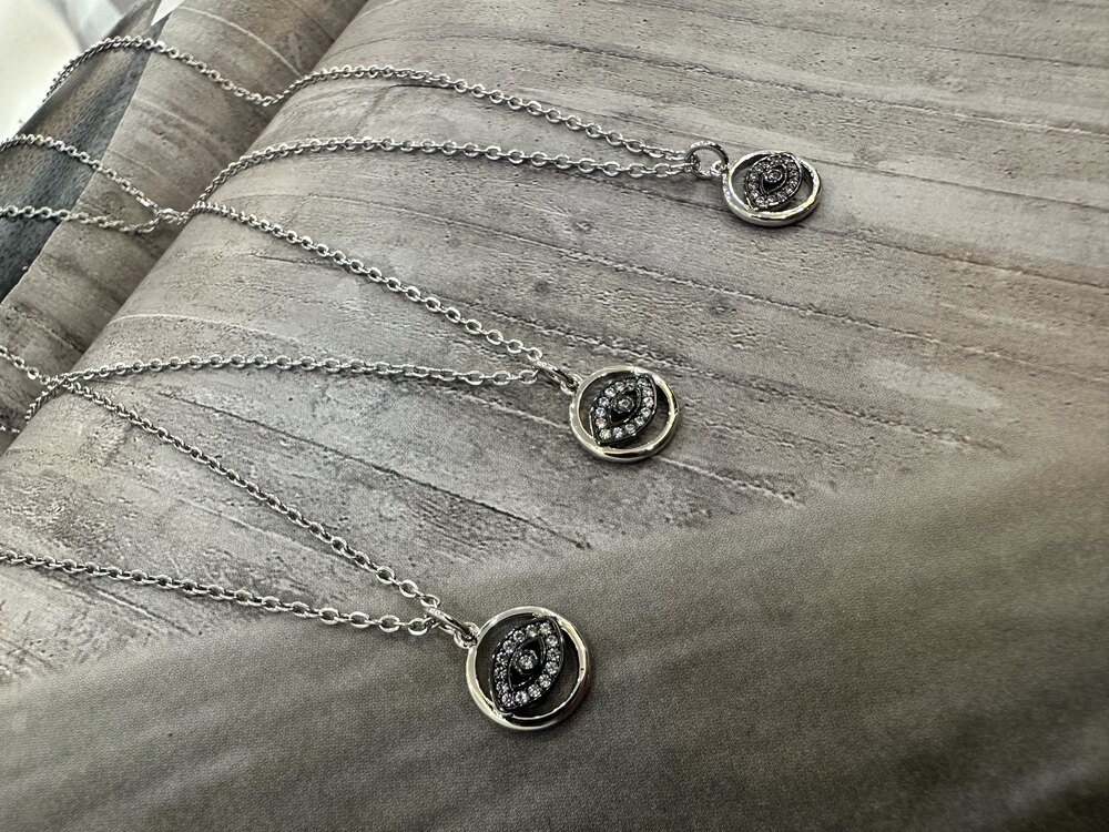 Silver Minimal Taşlı Eye Kolye | Çelik