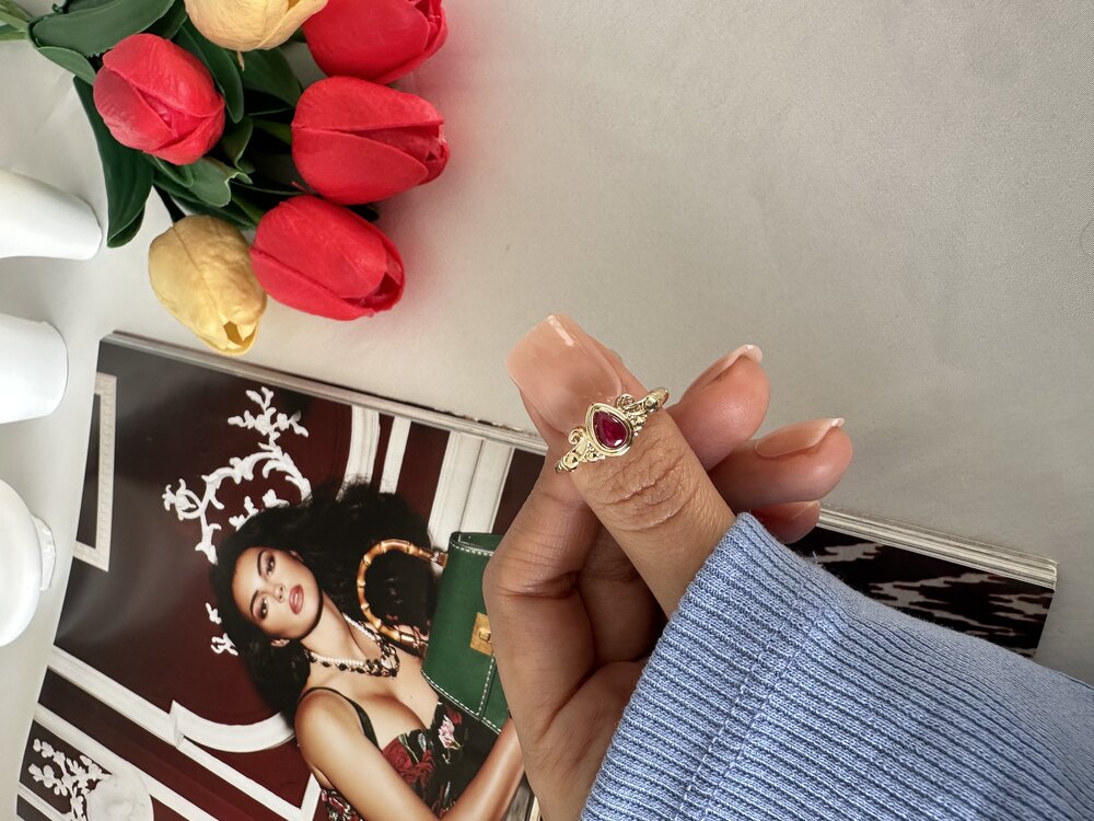 Vintage Kırmızı Princess Yüzük | Pirinç