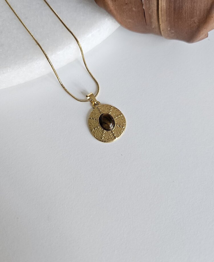 Vintage Mini Brown Taş Kolye | Çelik