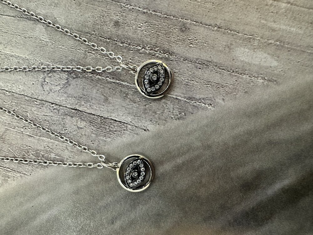 Silver Minimal Taşlı Eye Kolye | Çelik