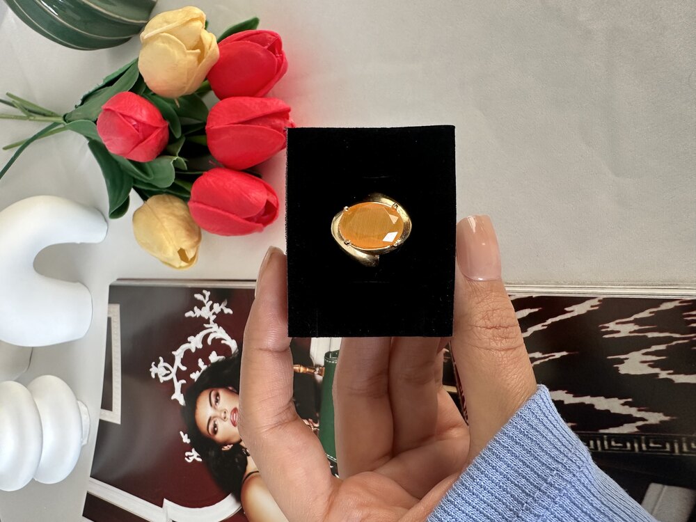 Vintage Turuncu Kristal Yüzük | Pirinç