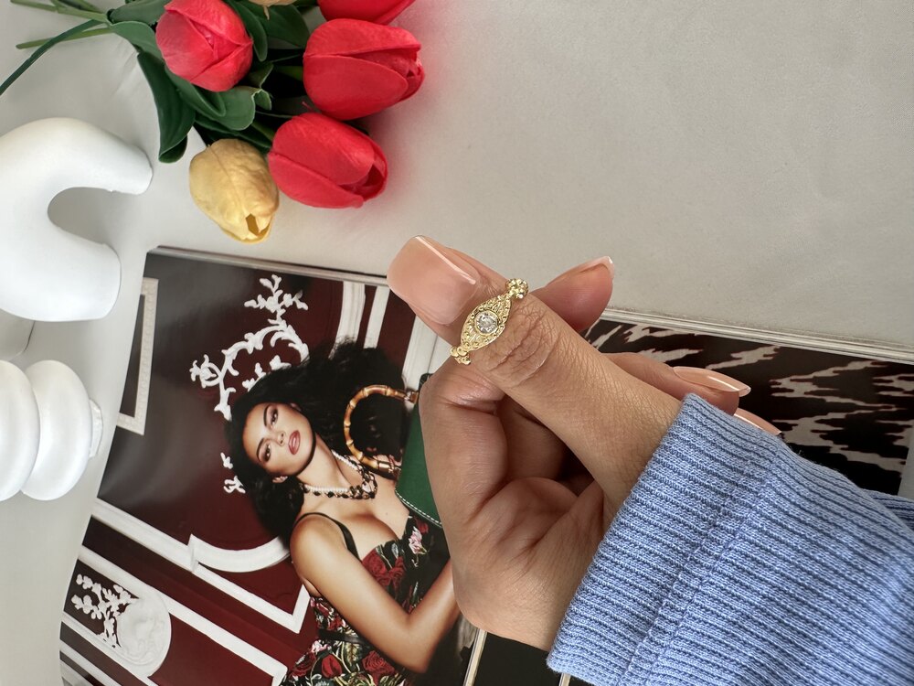 Vintage Bohem Beyaz Taş Yüzük | Pirinç