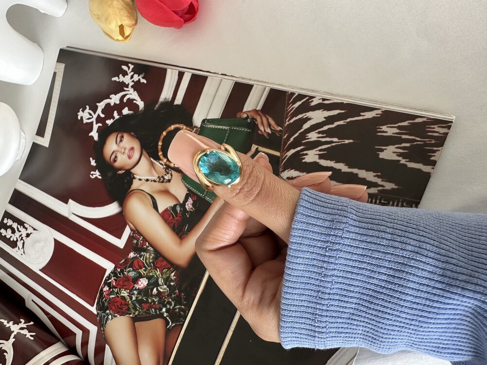 Vintage Turkuaz Kristal Yüzük | Pirinç