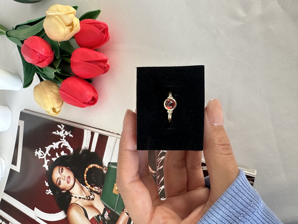 Vintage Kırmızı Opal Taş Yüzük | Pirinç