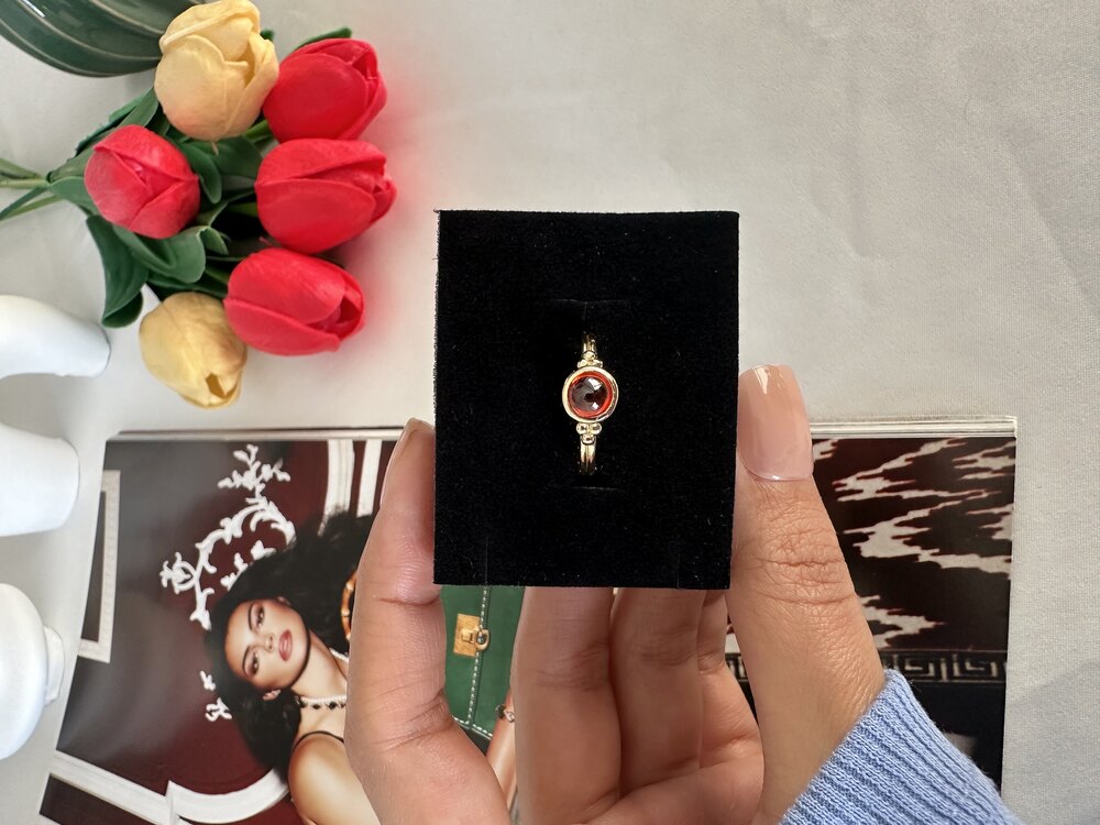 Vintage Turuncu Opal Taş Yüzük | Pirinç