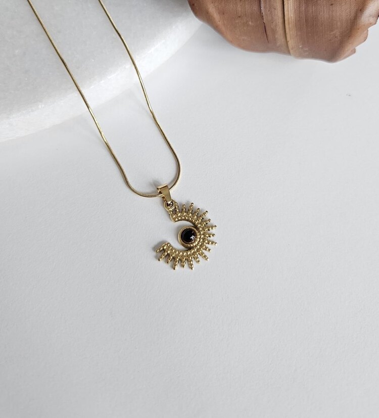 Vintage Mini Taşlı Sun Kolye | Çelik