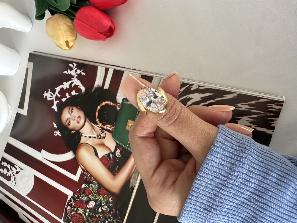 Vintage Beyaz Kristal Yüzük | Pirinç