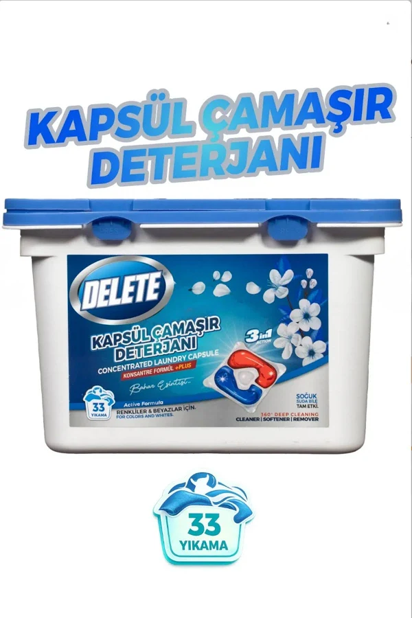 Delete Çamaşır Yıkama Kapsülü - Renkliler ve Beyazlar - 33 Yıkama