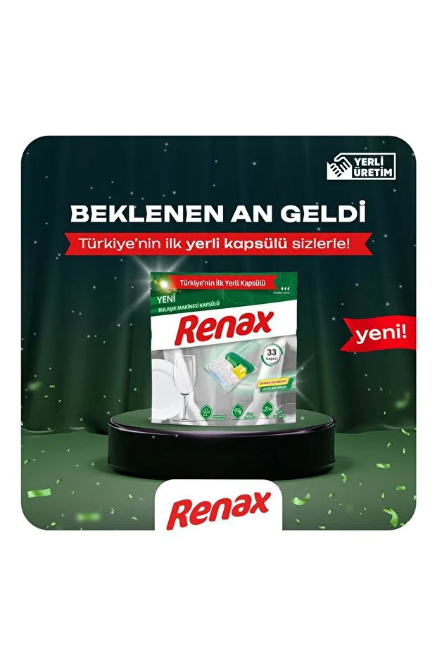 RENAX Bulaşık Makinesi Kapsülü Hepsi Bir Arada 33'lü Güçlü Temizlik ve Ekstra Parlaklık