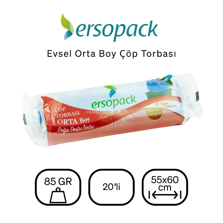    ERSOPACK ÇÖP POŞETİ 55*60 MAVİ ORTABOY