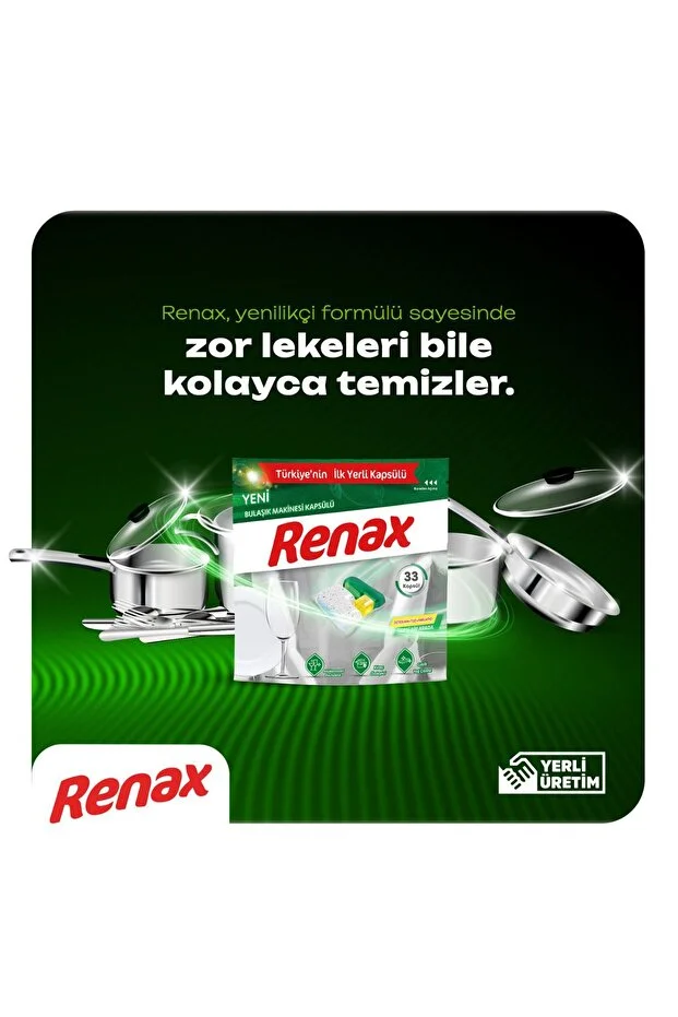 RENAX Bulaşık Makinesi Kapsülü Hepsi Bir Arada 33'lü Güçlü Temizlik ve Ekstra Parlaklık