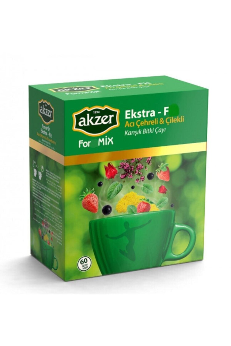 AKZER FOR-MİX EKSTRA (F) ACI ÇEHRELİ ÇİLEKLİ 60 POŞET ÇAY