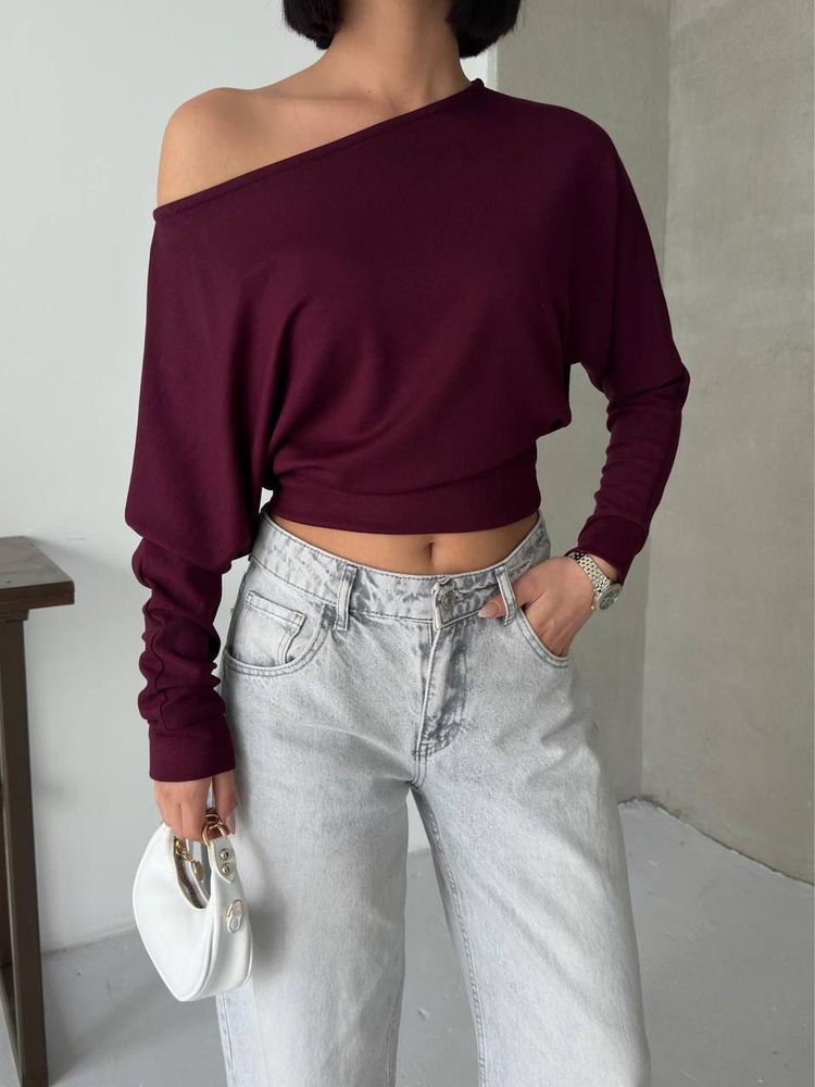 Bordo omuzu açık crop