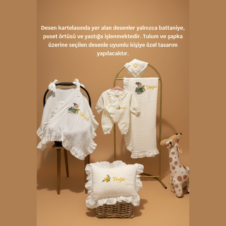 Yenidoğan Bebek Müslin Fırfırlı Kruvaze 5'li Set
