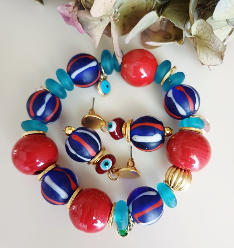 krobo bonbon bileklik ve küpe set