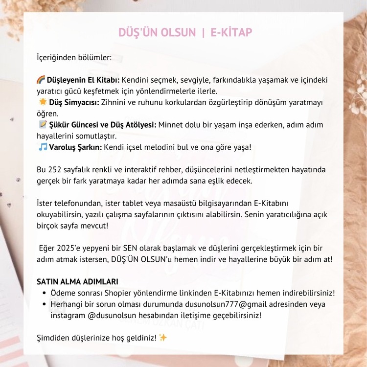 DÜŞ'ÜN OLSUN E-KİTAP | DİJİTAL FORMAT | PDF