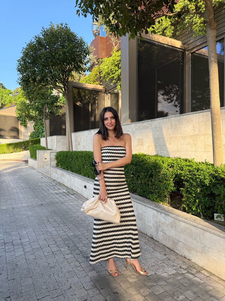 Siyah Beyaz Desenli Triko Elbise
