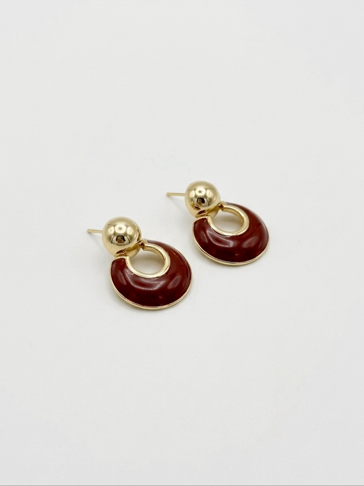Bordo Top Detaylı Küpe