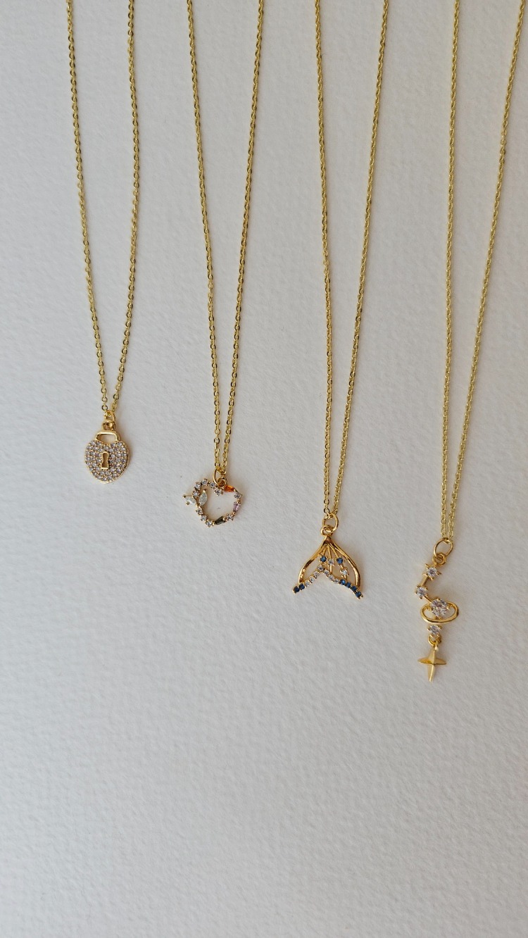 14 k altın kaplama, zirkon taşlı kolyeler