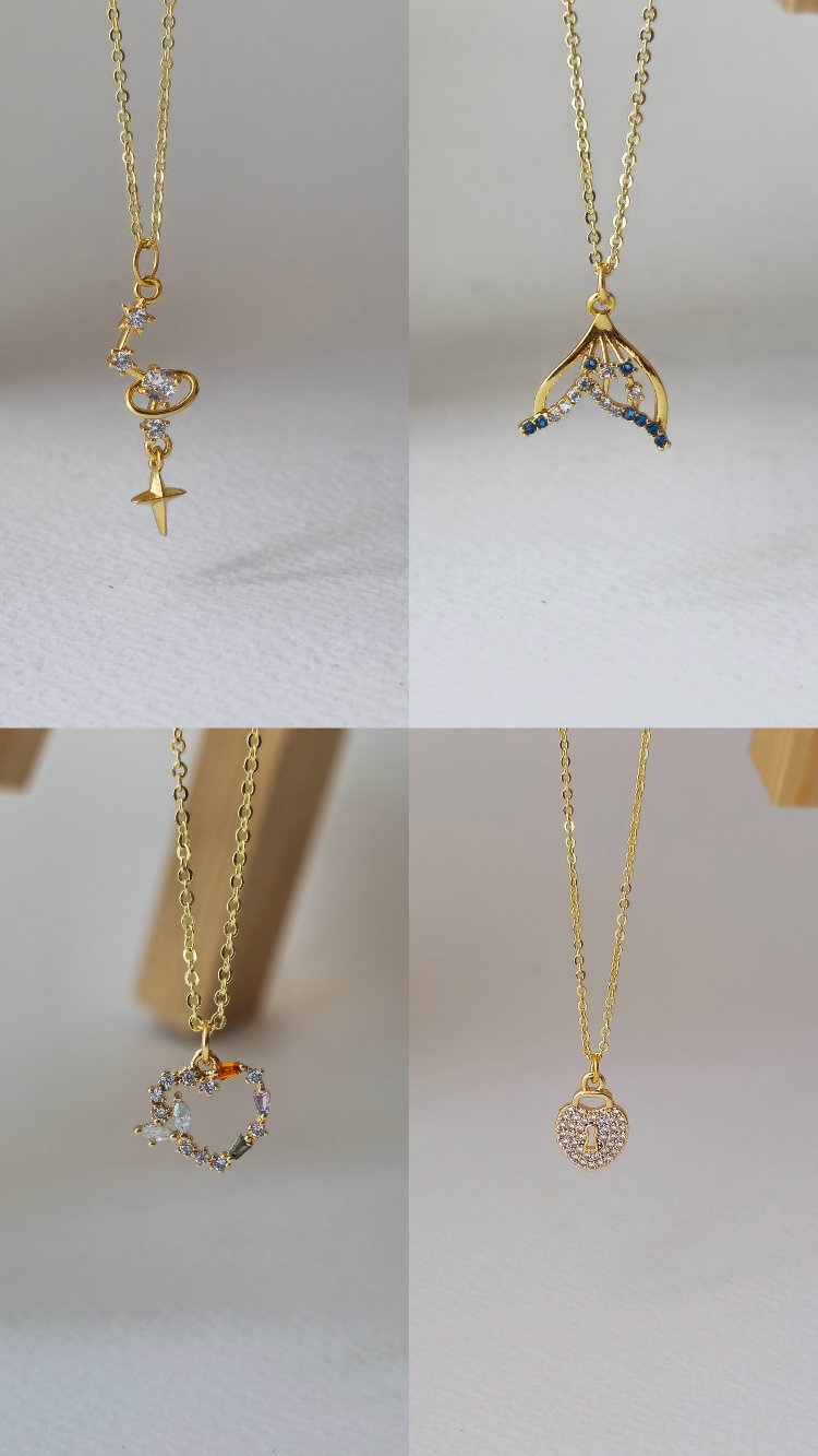 14 k altın kaplama, zirkon taşlı kolyeler