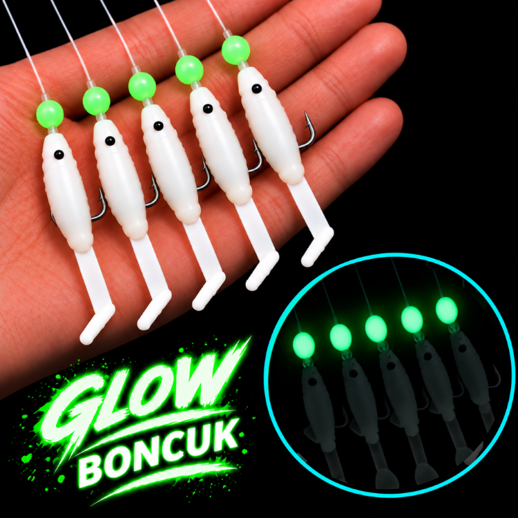 ea genset Beyaz Silikon Balıklı Çapari 5 Cm (2 Adet) Silikon At Çek Takımı Glow Boncuklu